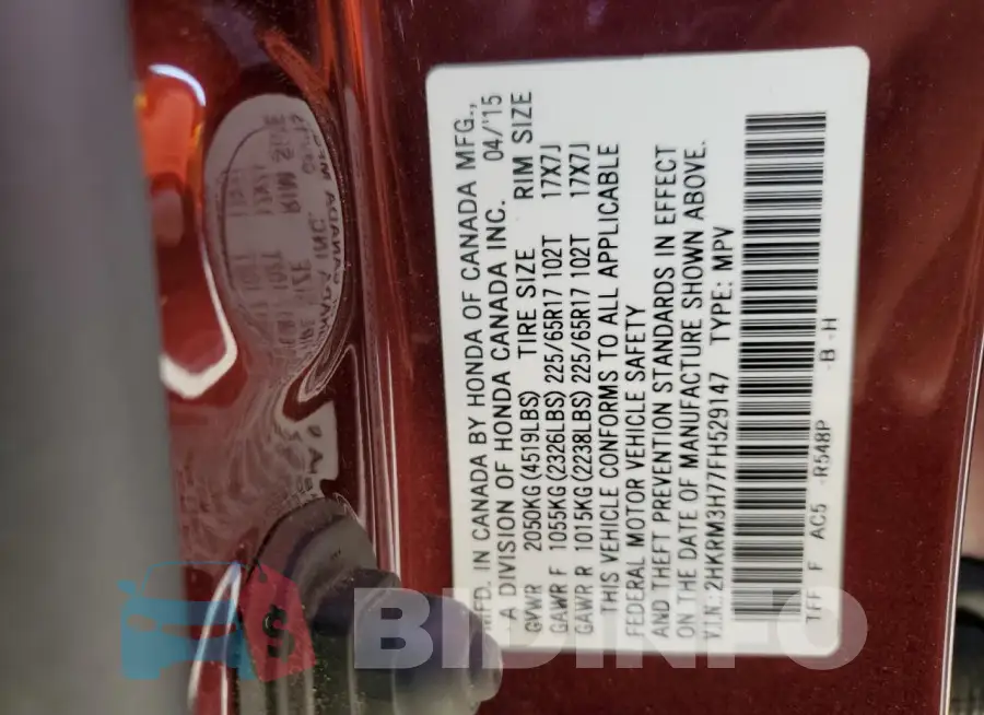 2HKRM3H77FH529147 Photo# 14