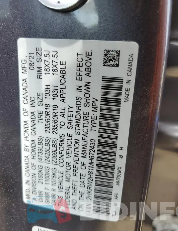 2HKRW2H81MH672430 Photo# 14