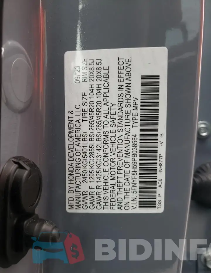 5FNYF8H59PB038564 Photo# 13