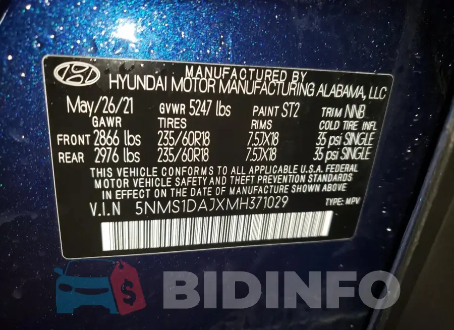 5NMS1DAJXMH371029 Photo# 14