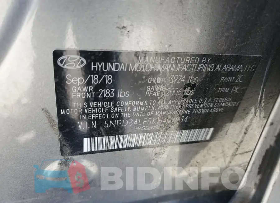 5NPD84LF5KH407934 Photo# 12