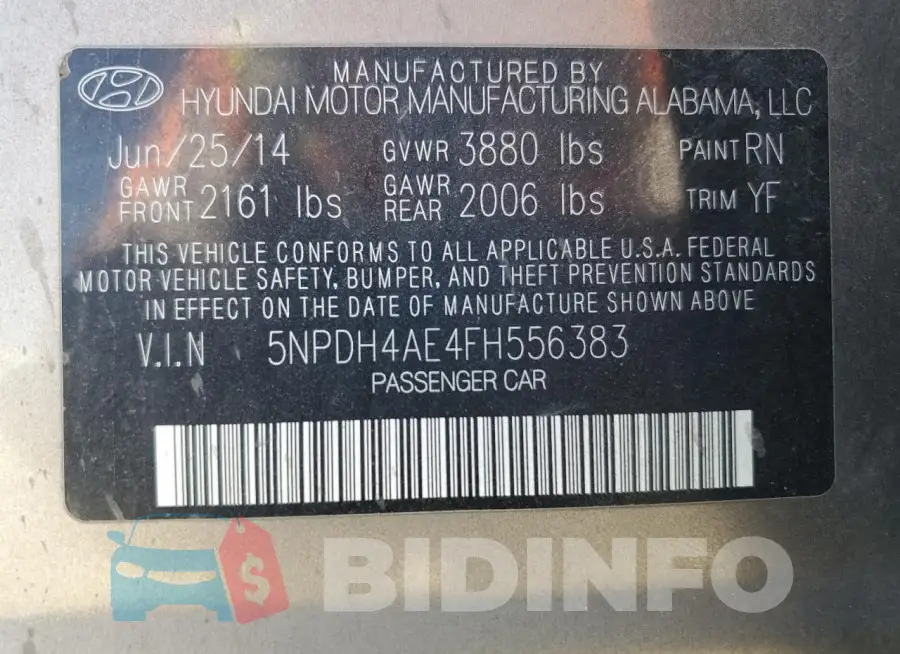 5NPDH4AE4FH556383 Photo# 12
