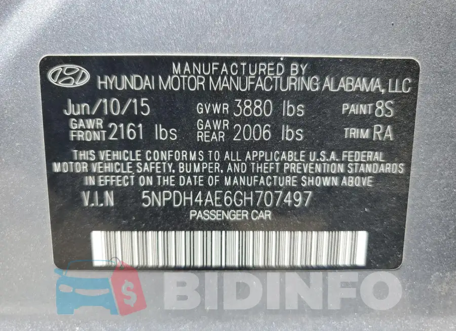 5NPDH4AE6GH707497 Photo# 12