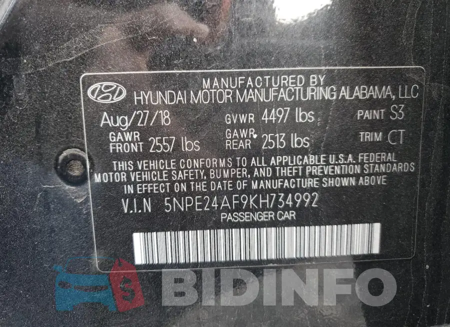 5NPE24AF9KH734992 Photo# 12