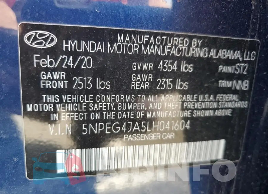 5NPEG4JA5LH041604 Photo# 13