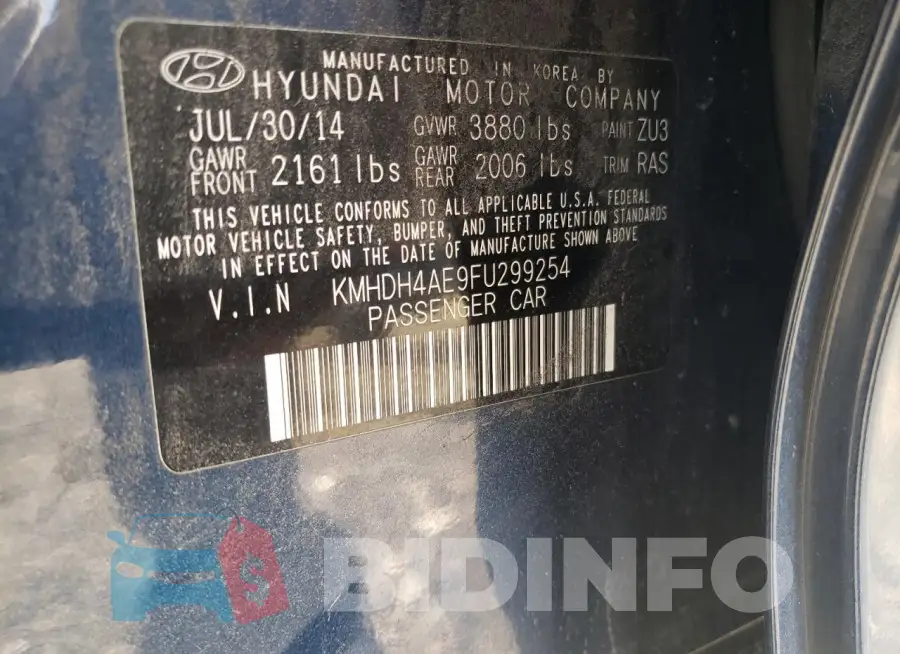 KMHDH4AE9FU299254 Photo# 12