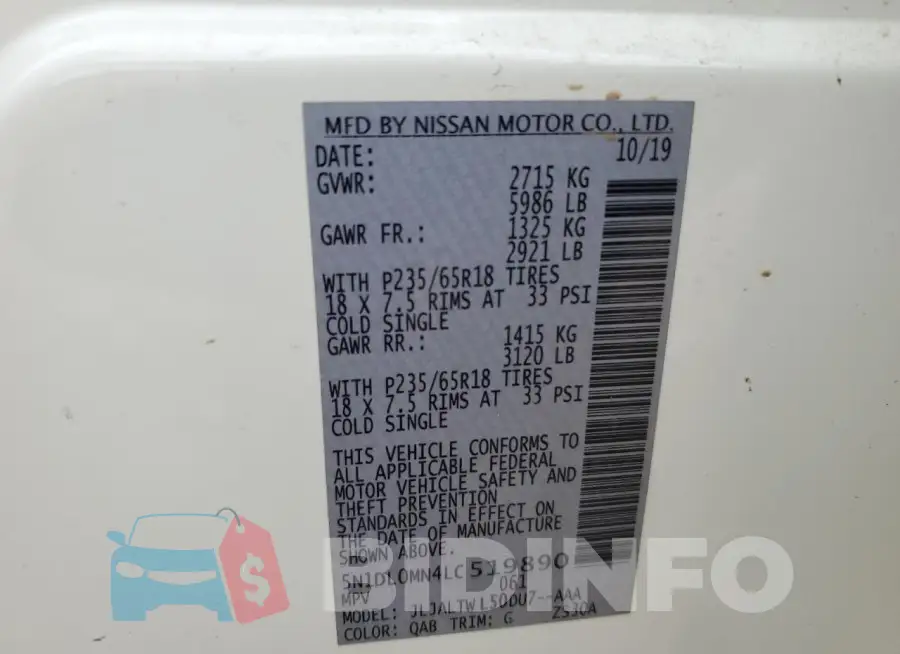 5N1DL0MN4LC519890 Photo# 13