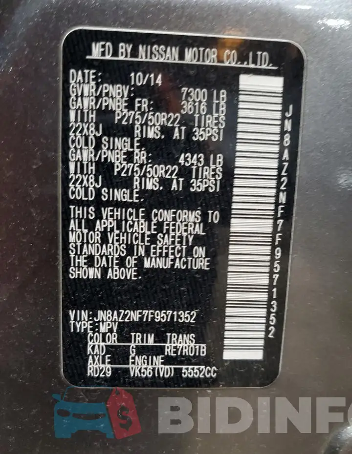 JN8AZ2NF7F9571352 Photo# 12