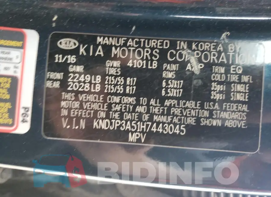 KNDJP3A51H7443045 Photo# 14