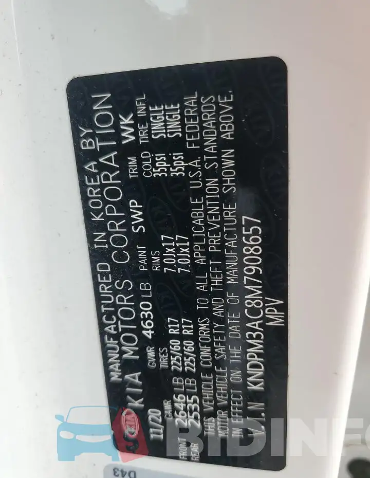 KNDPM3AC8M7908657 Photo# 14
