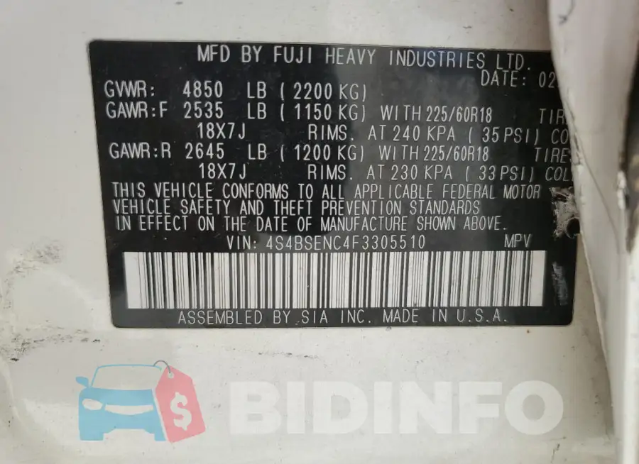 4S4BSENC4F3305510 Photo# 14