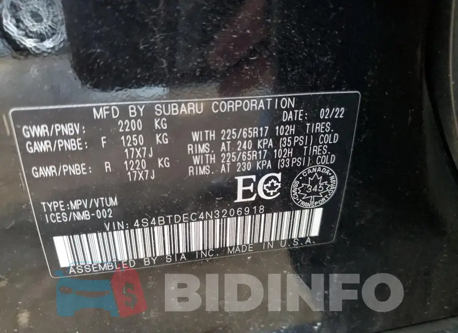 4S4BTDEC4N3206918 Photo# 13