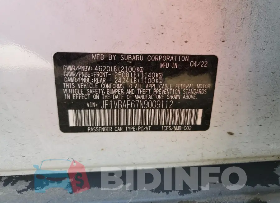 JF1VBAF67N9009112 Photo# 13