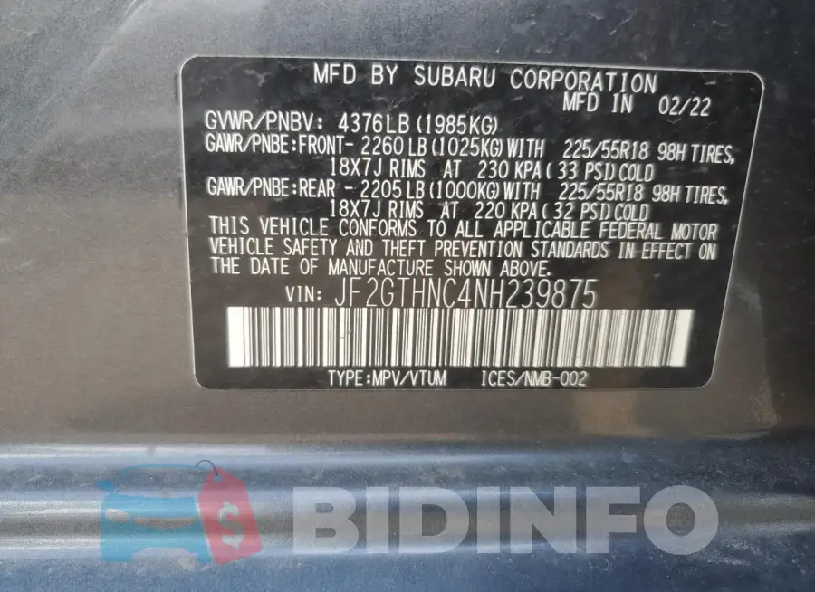 JF2GTHNC4NH239875 Photo# 12