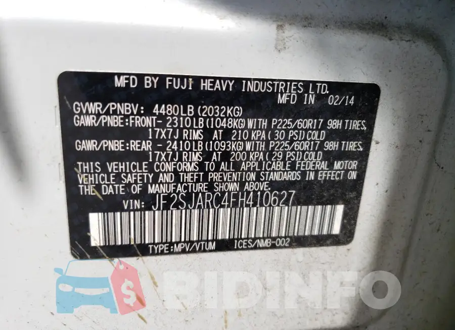 JF2SJARC4FH410627 Photo# 12