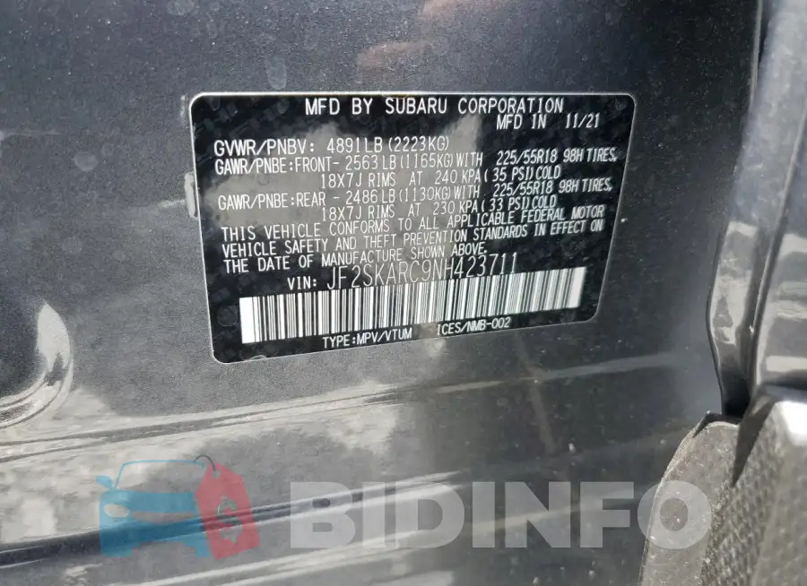 JF2SKARC9NH423711 Photo# 13