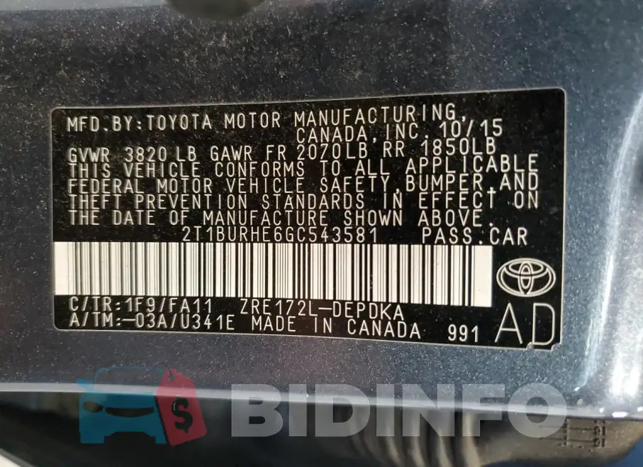 2T1BURHE6GC543581 Photo# 13