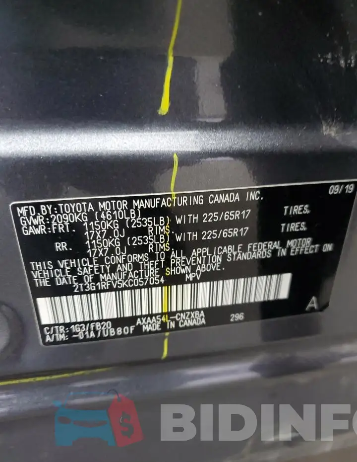 2T3G1RFV5KC057054 Photo# 13