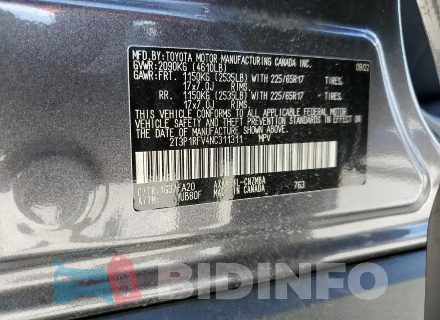 2T3P1RFV4NC311311 Photo# 13