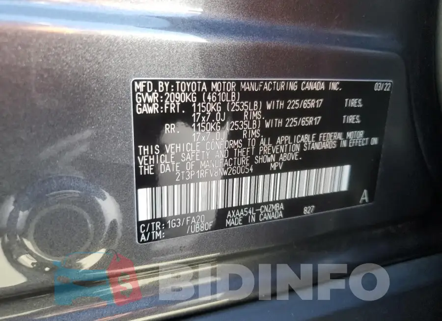 2T3P1RFV8NW260054 Photo# 12