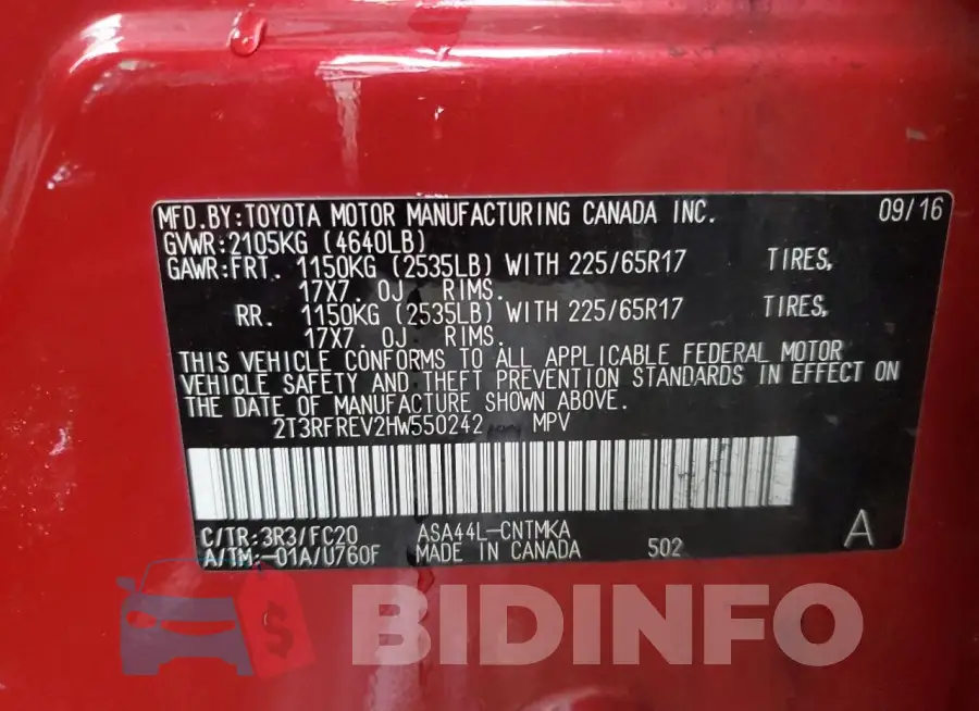 2T3RFREV2HW550242 Photo# 13