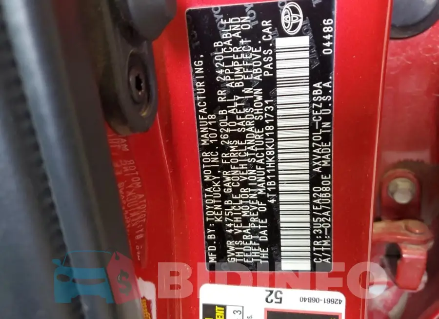 4T1B11HK8KU181731 Photo# 12