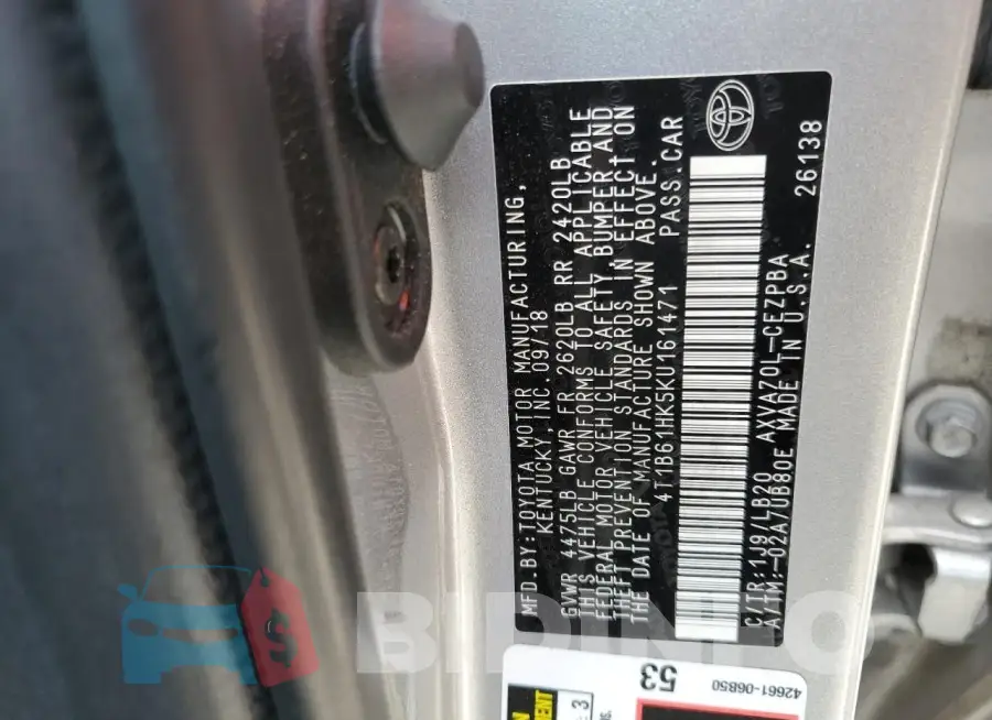 4T1B61HK5KU161471 Photo# 12