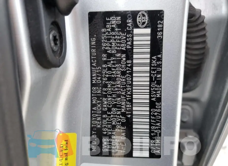 4T1BF1FK9FU071748 Photo# 12