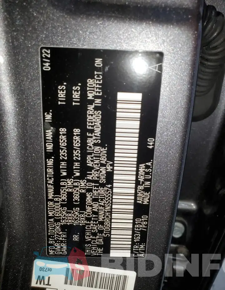 5TDGBRCH1NS555574 Photo# 14
