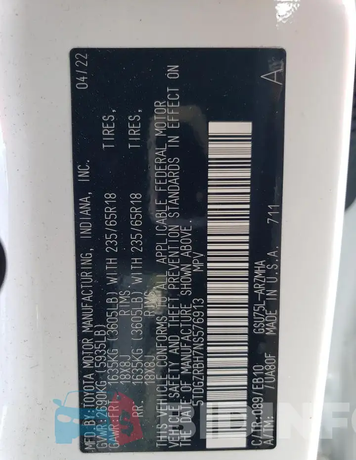 5TDGZRBH7NS576913 Photo# 13
