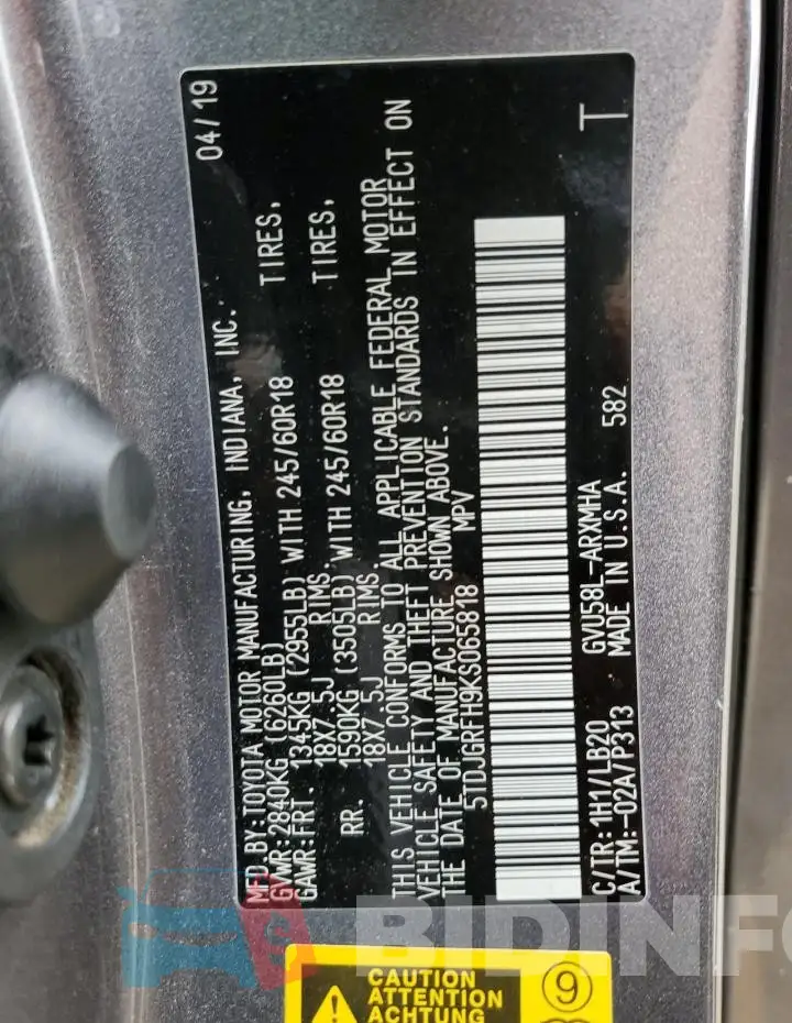 5TDJGRFH9KS065818 Photo# 13