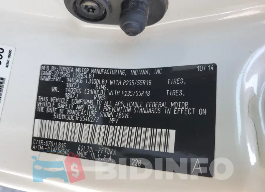 5TDYK3DC1FS540272 Photo# 13
