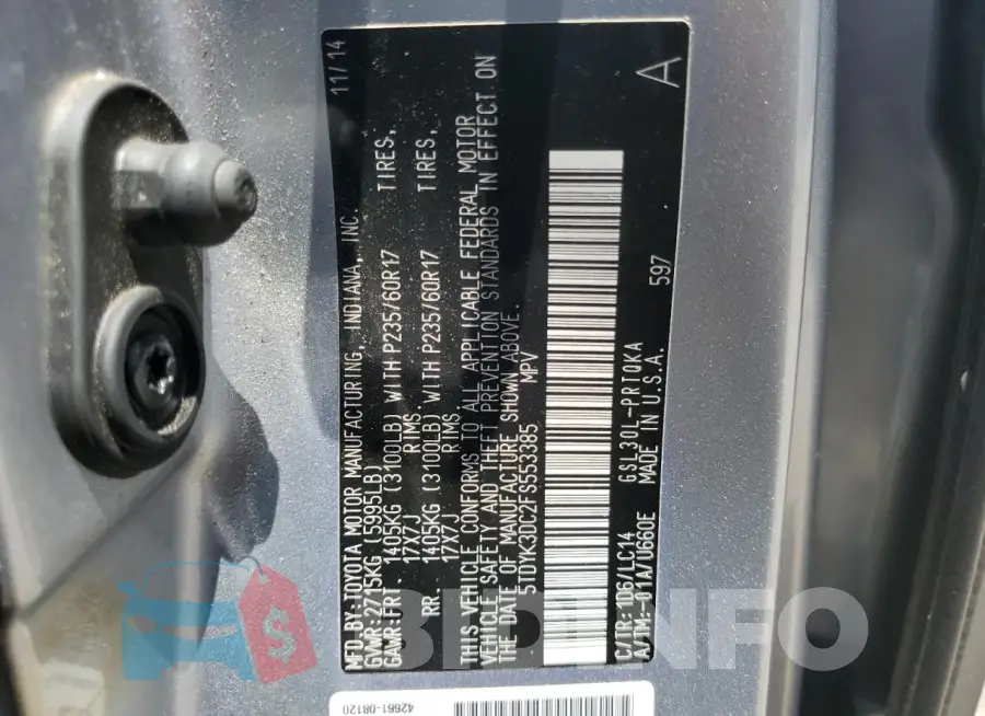 5TDYK3DC2FS553385 Photo# 13