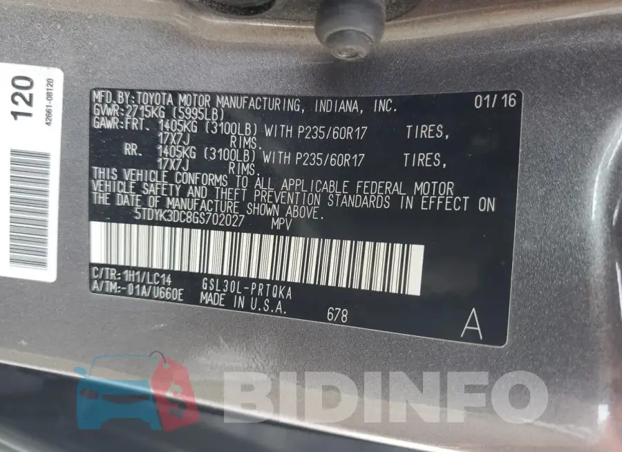 5TDYK3DC8GS702027 Photo# 14