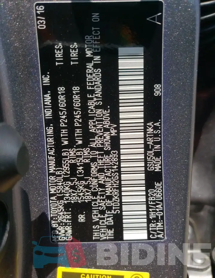 5TDZKRFH2GS142893 Photo# 14