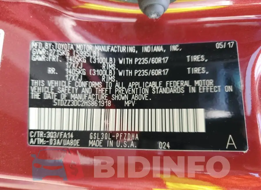 5TDZZ3DC2HS861918 Photo# 13