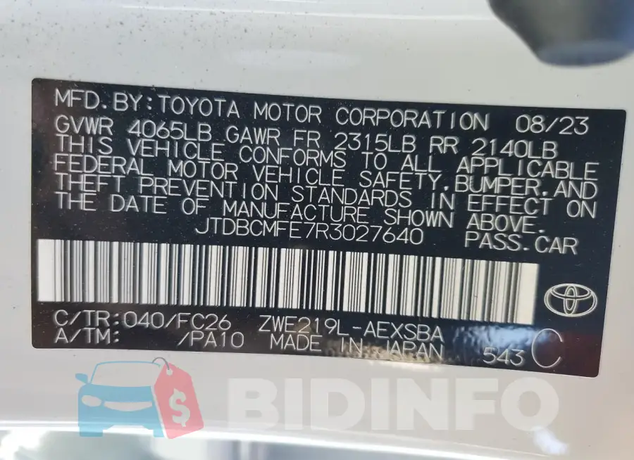 JTDBCMFE7R3027640 Photo# 12