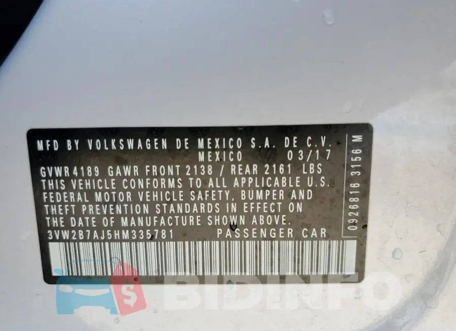 3VW2B7AJ5HM335781 Photo# 12