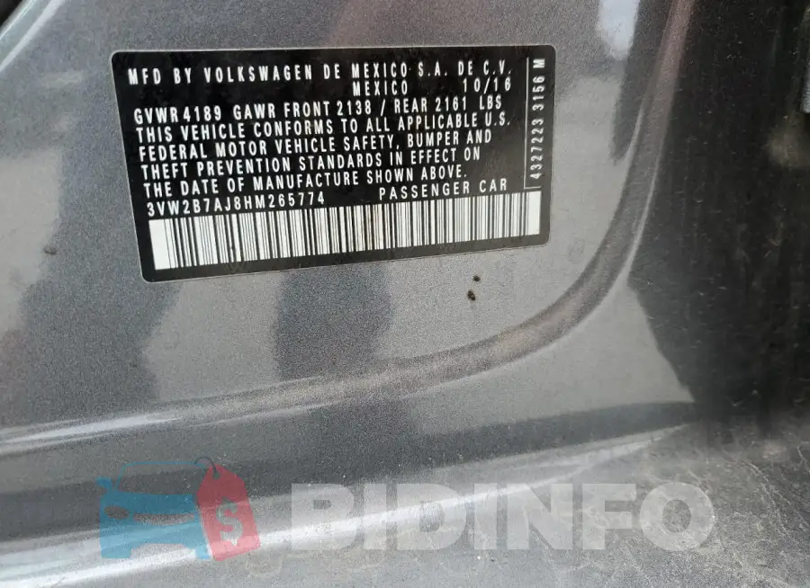 3VW2B7AJ8HM265774 Photo# 12