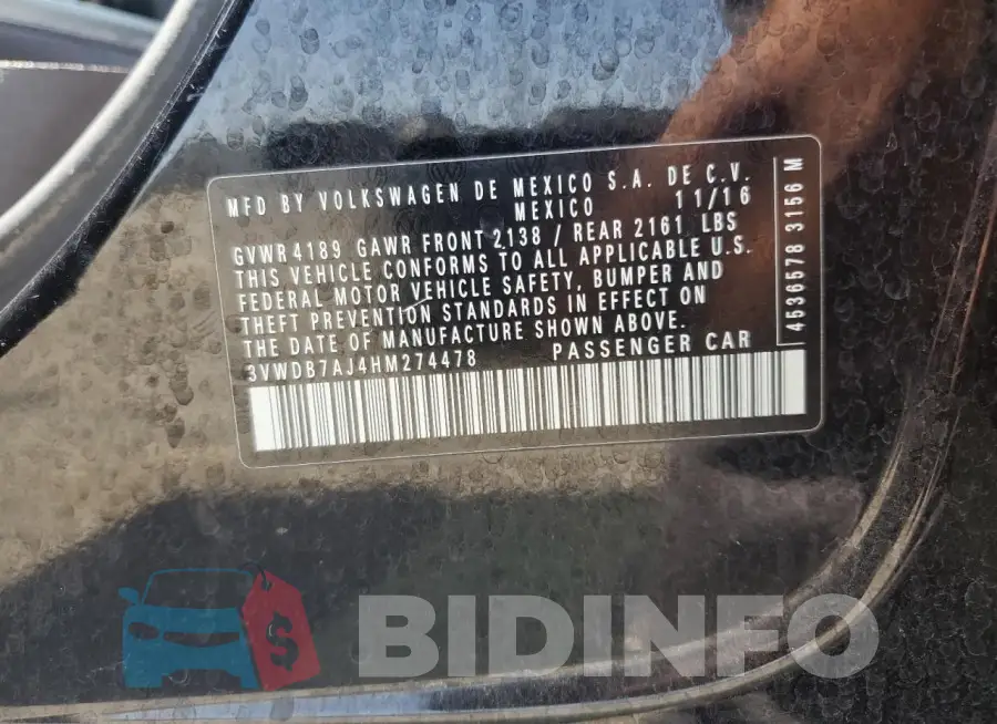3VWDB7AJ4HM274478 Photo# 13