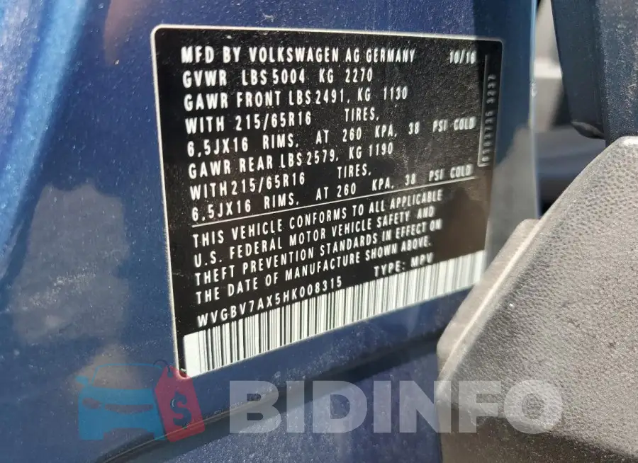 WVGBV7AX5HK008315 Photo# 13