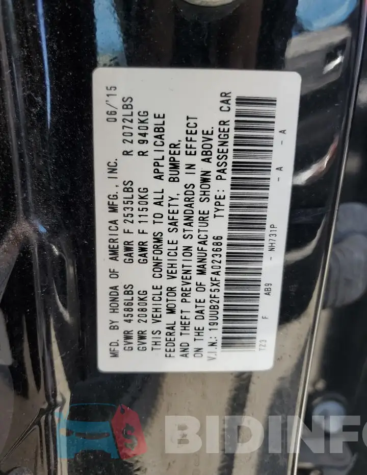 19UUB2F5XFA023686 Photo# 12