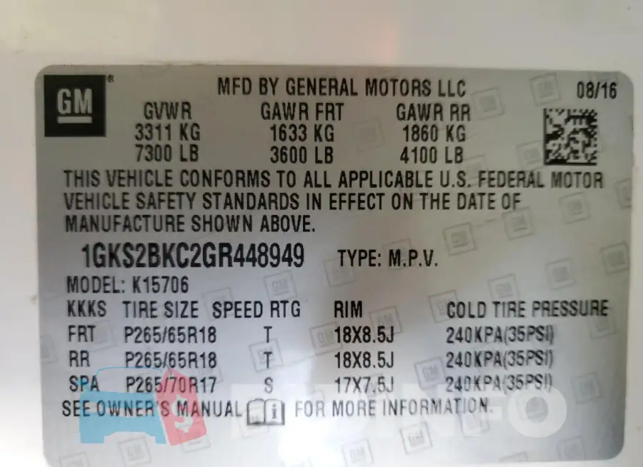 1GKS2BKC2GR448949 Photo# 13