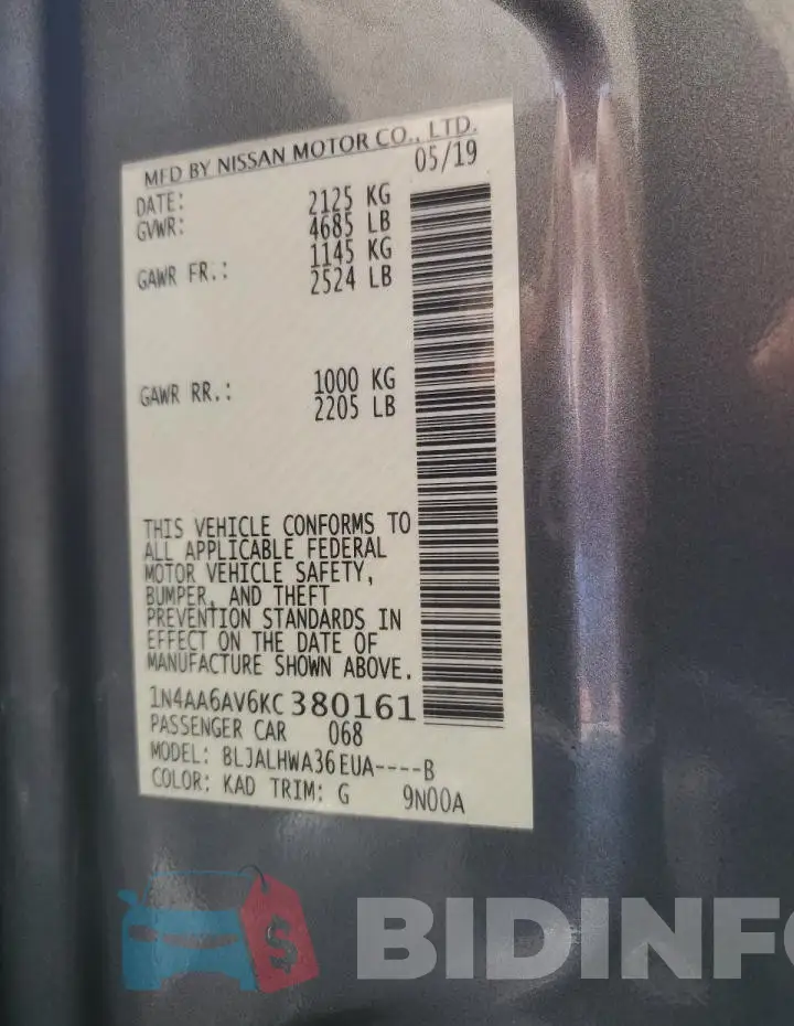 1N4AA6AV6KC380161 Photo# 13