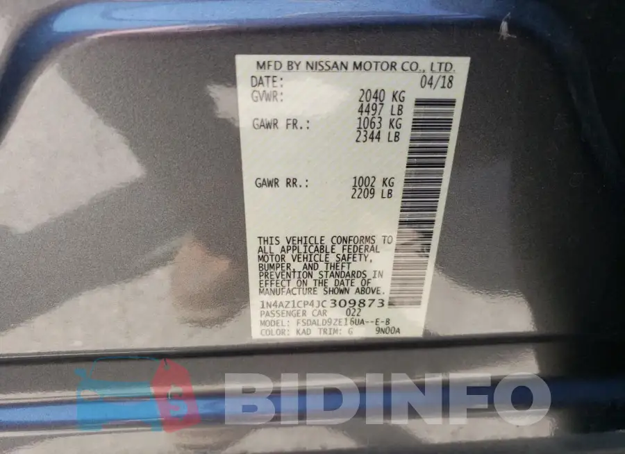 1N4AZ1CP4JC309873 Photo# 12