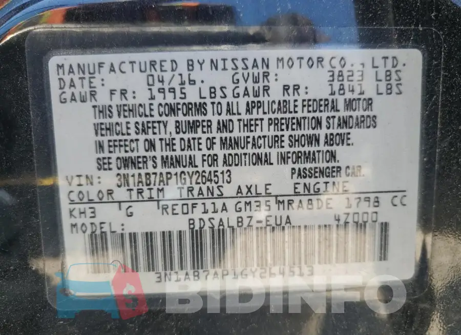 3N1AB7AP1GY264513 Photo# 12