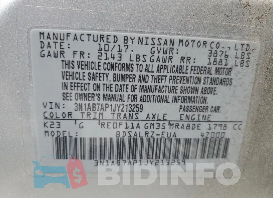 3N1AB7AP1JY213259 Photo# 12