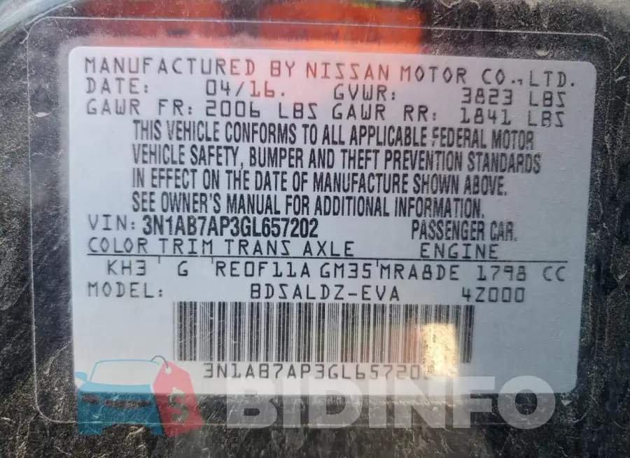 3N1AB7AP3GL657202 Photo# 13