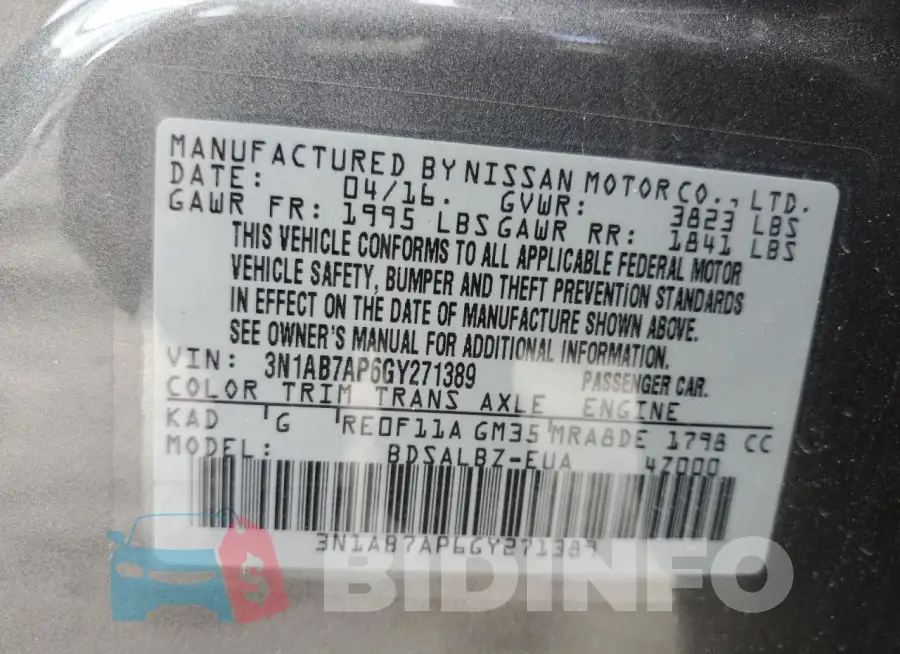 3N1AB7AP6GY271389 Photo# 12