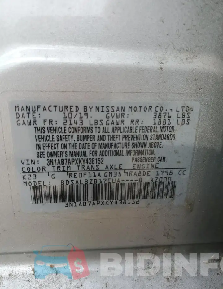 3N1AB7APXKY438152 Photo# 12
